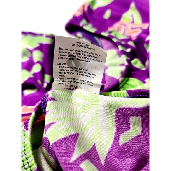 GK Elite VTG 90s Neon Green Tropical Purple AS Leotard Long Sleeve Adult S  NWT - Picture 8 of 10